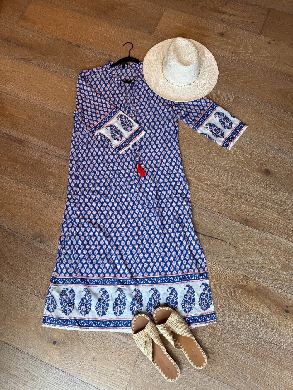 J.Crew Blue Red Block Print Paisley Tunic Midi Dress Size Small - S